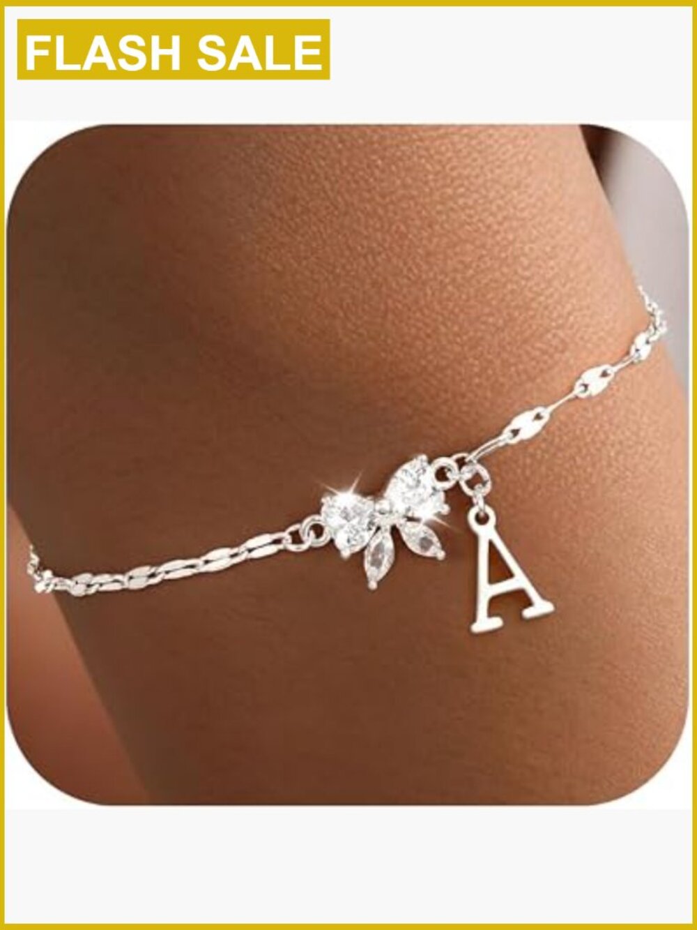 Dainty Initial Bracelet with Butterfly Charms Sterling Silver